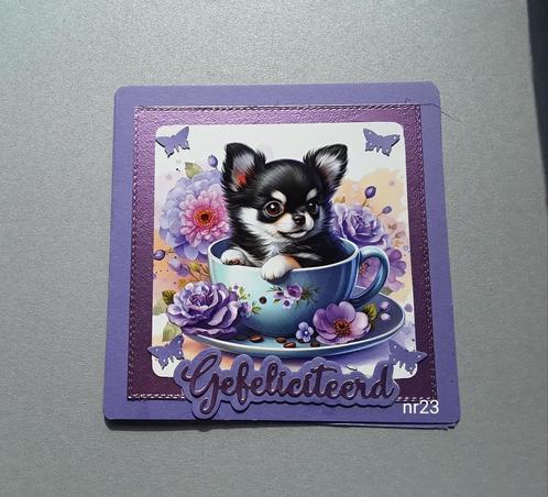 Zelfgemaakte kaart Gefeliciteerd Hond, Hobby en Vrije tijd, Kaarten | Zelfgemaakt, Nieuw, Dieren, Ophalen of Verzenden