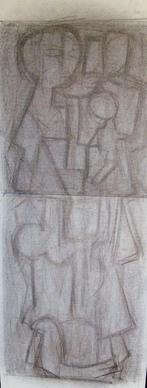 H.Bekman voorbeeld Sculptuur " Vrouw en kind" potlood schets, Antiek en Kunst, Ophalen of Verzenden