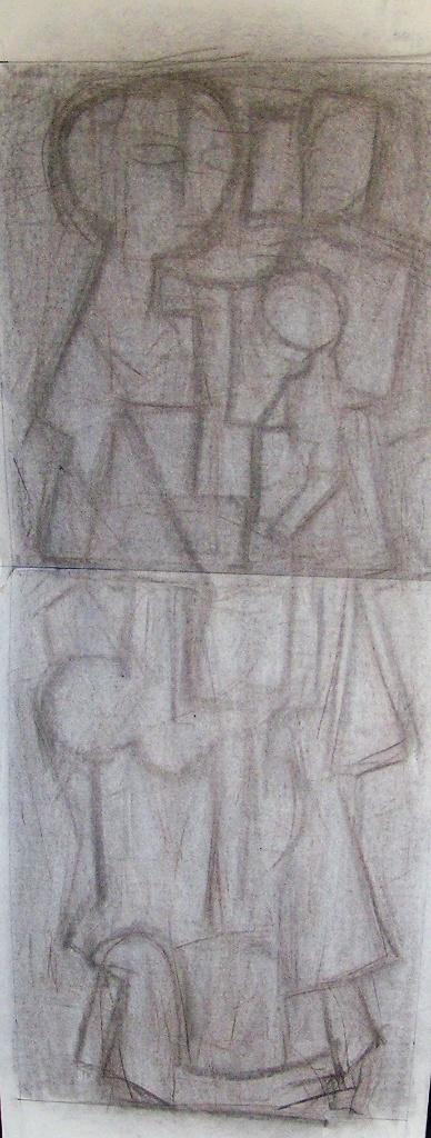 H.Bekman voorbeeld Sculptuur " Vrouw en kind" potlood schets, Antiek en Kunst, Kunst | Tekeningen en Foto's, Ophalen of Verzenden