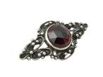 Antieke zilveren broche met granaat., Verzenden, Zilver, Broche, Met edelsteen
