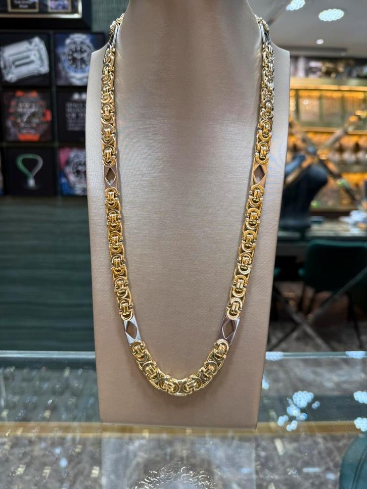 18Kt Goud - 157 Gr - PLATTE KONING - Ketting, Sieraden, Tassen en Uiterlijk, Kettingen, Nieuw, Goud, Goud, Ophalen