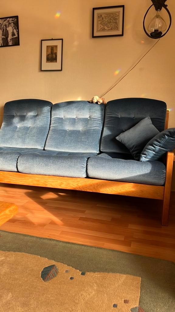 Eiken houten bankstel 3 persoons, Huis en Inrichting, Banken | Bankstellen, Gebruikt, Rechte bank, Driepersoons, 200 tot 250 cm