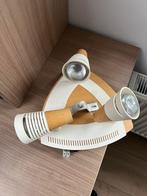 plafondlamp beukenhout met beige/ witte metalen plaat, Ophalen, Zo goed als nieuw, Metaal