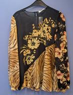Twinset blouse / dubbel top zwart+beige/rode bloemen M 45779, Maat 38/40 (M), Twinset, Bruin, .
