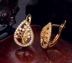 Levensboom 18K goud verguld oorbellen met zirkonen, Overige materialen, Nieuw, Ophalen of Verzenden, Met edelsteen