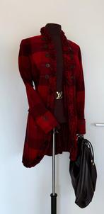 Scapa ruffle rood/dr bruin ruit wollen lange blazer jas 42, Verzenden