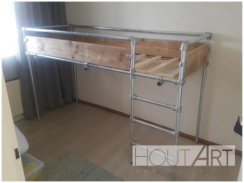 Bed / halfhoogslaper steigerhout steigerbuis NIEUW, Kinderen en Baby's, Kinderkamer | Bedden, Nieuw, 180 cm of meer, 85 tot 100 cm