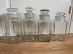 4 brocante glazen stopflessen, Ophalen of Verzenden