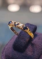 Saffier met diamant gouden ring 14k 585, Nieuw, Ophalen of Verzenden, 17 tot 18, Goud