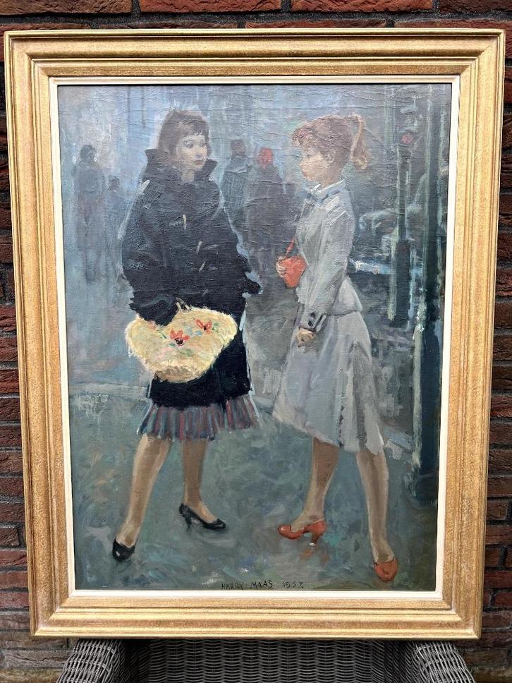 Harry Maas (1906-1982), Vriendinnen in Londen, Antiek en Kunst, Kunst | Schilderijen | Klassiek, Ophalen of Verzenden