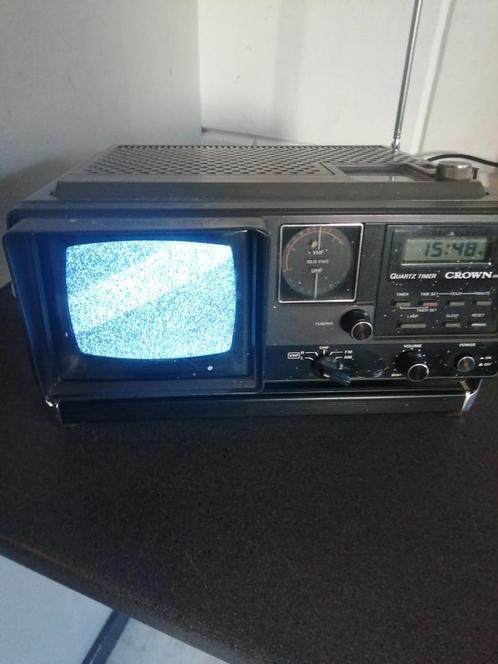 CROWN DRAAGBARE TV RADIO EN WEKKER IN VINTAGE STAAT. Beeld g, Antiek en Kunst, Antiek | Tv's en Audio, Ophalen of Verzenden