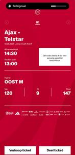 Ajax - Telstar te koop, Tickets en Kaartjes, Losse kaart, Eén persoon, Augustus