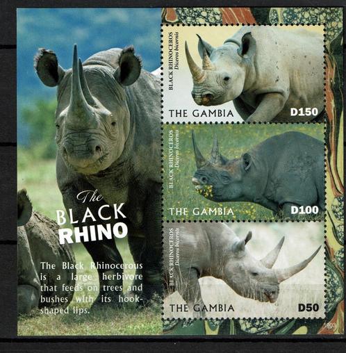 gambia 2019 pf blok neushoorns wildlife zoogdieren, Postzegels en Munten, Postzegels | Thematische zegels, Postfris, Dier of Natuur