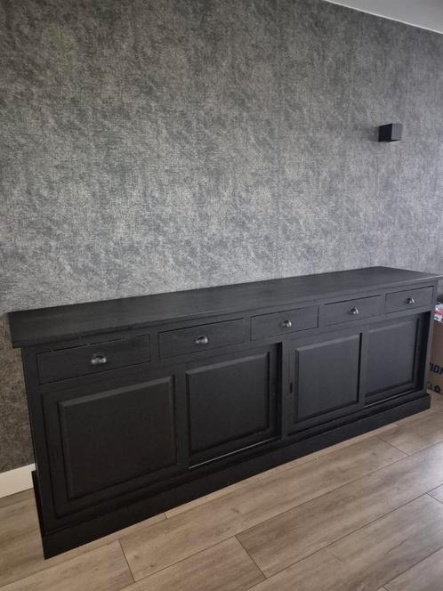 Dressoir teakhout zwart gebeitst., Huis en Inrichting, Kasten | Dressoirs, Zo goed als nieuw, 200 cm of meer, 25 tot 50 cm, Met lade(s)