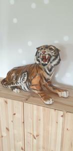 XXL Vintage terracotta keramiek porselein tijger beeld, Dier, Zo goed als nieuw, Ophalen