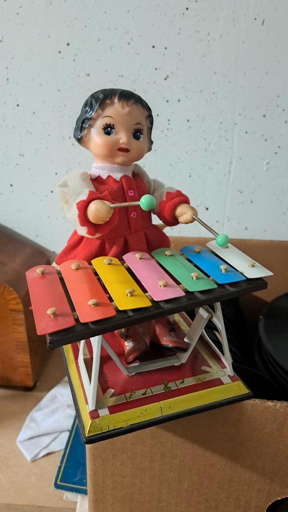 Vintage Blikken Xylofoon Meisje - Wind-Up Speelgoed, Antiek en Kunst, Antiek | Speelgoed, Ophalen of Verzenden