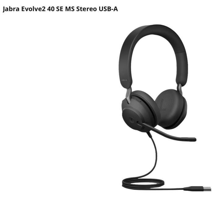 Jabra Evolve2 40 SE MS Stereo USB-A, Computers en Software, Headsets, Zo goed als nieuw, Over-ear, Bedraad, Inklapbare microfoon