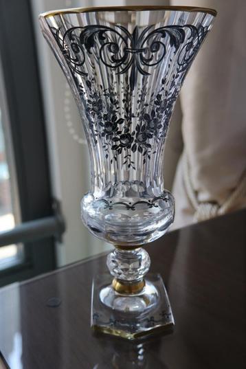 Vintage Schwarzlot J.Oertel & Co Kristalglas vaas c 1985 beschikbaar voor biedingen