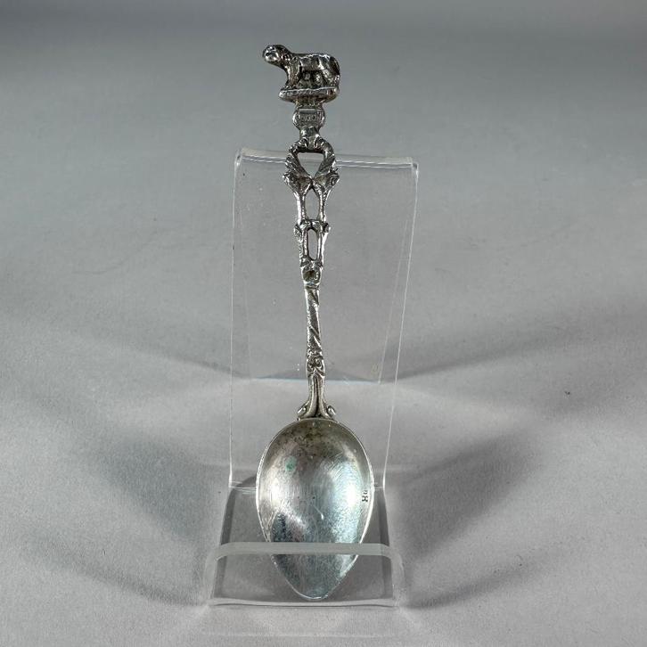 Zilveren miniatuur lepel "800"– met schaap/Lam Gods – 8,7 cm, Antiek en Kunst, Antiek | Goud en Zilver, Zilver, Ophalen of Verzenden