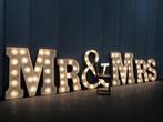 Grote wit metalen verlichte MR & MRS lichtletters, Ophalen, Gebruikt, 100 tot 150 cm, Industrieel, Feest, Bruiloft, verhuur