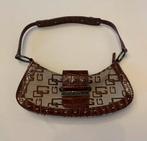 Guess Vintage tas beige bruin canvas studs zilver logo, Ophalen of Verzenden, Zo goed als nieuw, Beige