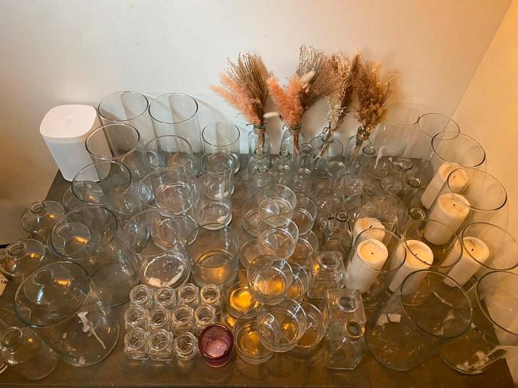 76 Glazen Vaasjes + extra’s - Perfect voor Bruiloft!, Huis en Inrichting, Woonaccessoires | Vazen, Zo goed als nieuw, Overige kleuren