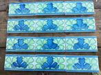 34 Antieke randtegels blauw groen decor in relief 7,5x15cm, Ophalen