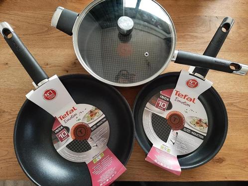 Tefal koekenpannen en hapjespan Emotion, Huis en Inrichting, Keuken | Potten en Pannen, Zo goed als nieuw, Koekenpan of Braadpan