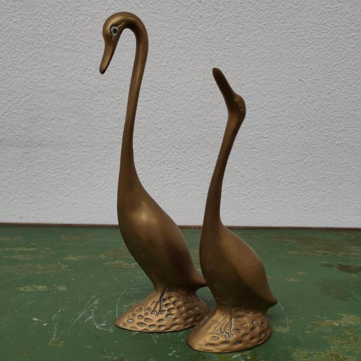 Vintage messing beeld Zwanen of ganzen, Rosenthal Netter, Verzamelen, Beelden en Beeldjes, Gebruikt, Dier, Ophalen of Verzenden