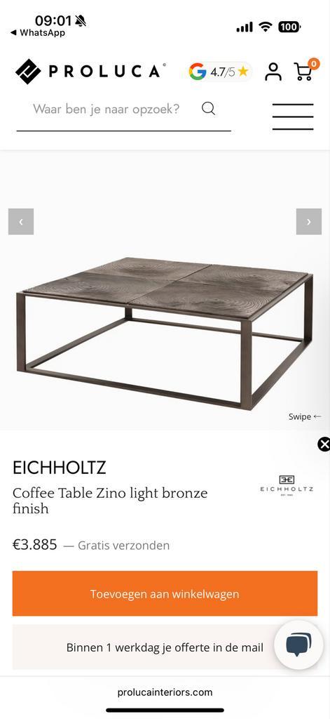 Eichholtz Salontafel Zino - Eric Kuster Stijl, Huis en Inrichting, Tafels | Salontafels, Gebruikt, Minder dan 50 cm, 100 tot 150 cm