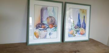 Aquarel in lijsten, vintage beschikbaar voor biedingen