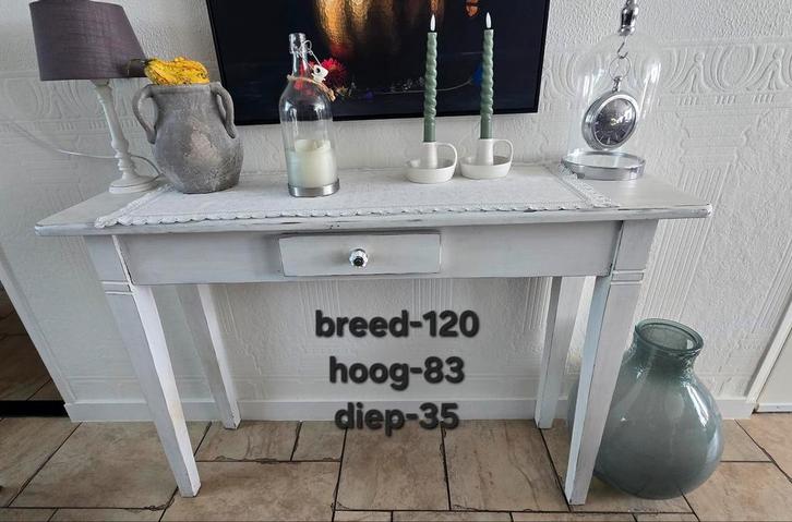 Whitewash Sidetable - Landelijke Stijl, Huis en Inrichting, Tafels | Sidetables, 25 tot 50 cm, 100 tot 150 cm, Rechthoekig, Ophalen