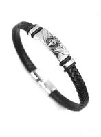 armband, leer, staal, skull, man, biker, rocker,sieraden,, Ophalen of Verzenden, Nieuw, Overige kleuren, Leer