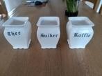 3 voorraadpotjes uit grootmoeders tijd afmeteing 9 x 9 x 12, Ophalen, Gebruikt