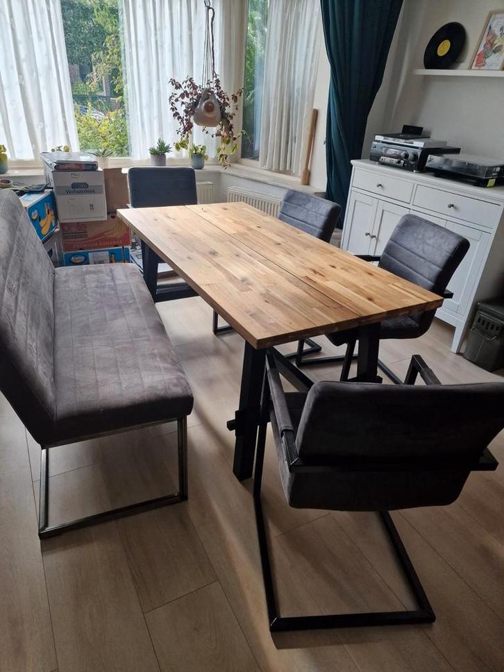 Eethoek: Bank en 4 Stoelen, Huis en Inrichting, Stoelen, Stof, Ophalen