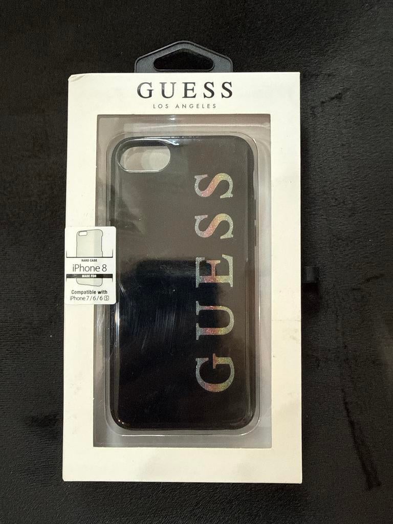 Guess iPhone 7/8 Hoesje - Zwart met Glitter, CG Mobile SAS 39 rue de Coucelles 75008 Paris, Frontje of Cover, Guess, Ophalen of Verzenden