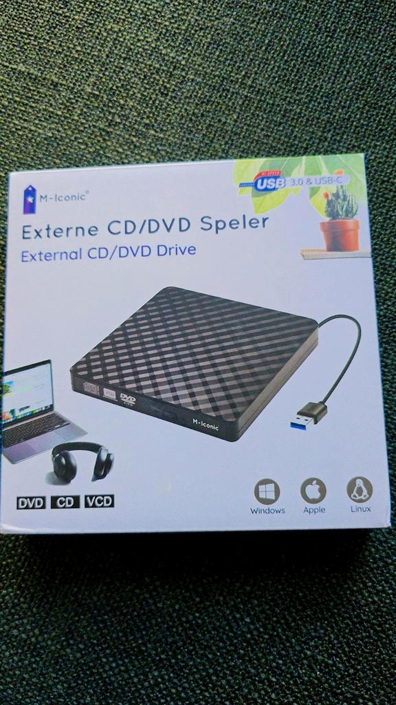 M-Iconic Externe CD/DVD Speler USB 3.0 - Nieuw!, Computers en Software, Optische drives, Nieuw, Extern, MacOS, Windows, Cd, Dvd