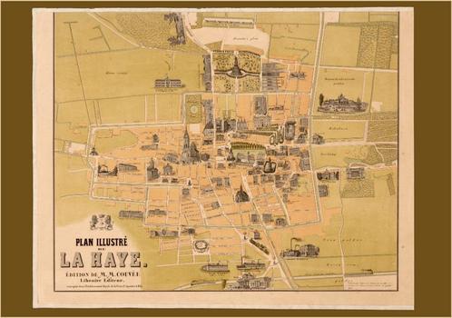 Grote landkaart plattegrond van Den Haag uit ~1880, Boeken, Atlassen en Landkaarten, Zo goed als nieuw, Landkaart, Wereld, 1800 tot 2000