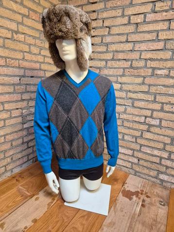 Heerlijk zachte trui 100% lamswol ruitjes vhals duurzaam beschikbaar voor biedingen