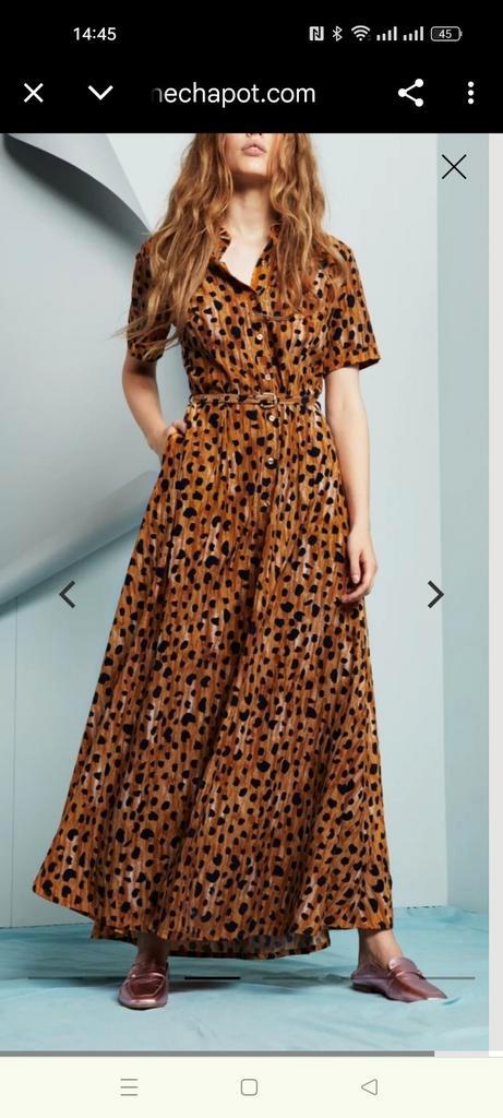 Fabienne Chabot Mia dress maat S bruin/ zwart panterprint, Kleding | Dames, Jurken, Zo goed als nieuw, Maat 36 (S), Bruin, Onder de knie