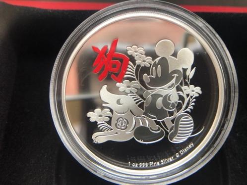 2018 Niue - Disney Mickey Mouse Lunar Dog - 1 oz proof silve, Verzamelen, Disney, Nieuw, Beeldje of Figuurtje, Mickey Mouse, Ophalen of Verzenden