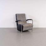 2x Leolux Scylla Fauteuil Hoog + Hocker Grijs Gemêleerd Stof, Niet ingevuld, Leer, Niet ingevuld, 75 tot 100 cm