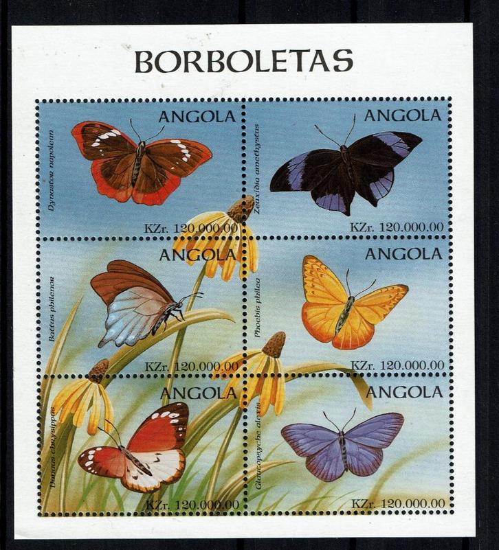 angola 1998 pf blok vlindersbutterflies insecten, Postzegels en Munten, Postzegels | Thematische zegels, Postfris, Dier of Natuur