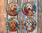 Labradoodle Glas in Lood onderzetters met houder rond, Ophalen of Verzenden, Nieuw, Glas of Kopje