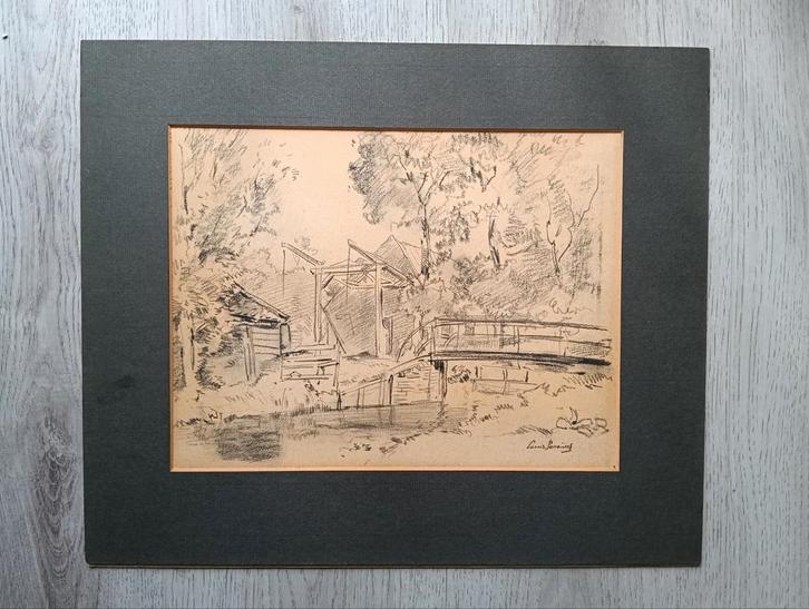 Louis Soonius (1883-1956) - Wipbrug in Hollands landschap, Antiek en Kunst, Kunst | Schilderijen | Klassiek, Ophalen of Verzenden