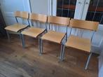 8 stapelbare houten stoelen met metalen onderstel., Huis en Inrichting, Stoelen, Ophalen, Gebruikt, Bruin, Vijf, Zes of meer stoelen