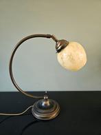 Bureaulamp / tafellamp geborsteld koper, gemarmerde glas kap, Ophalen of Verzenden, Zo goed als nieuw, Glas, Minder dan 50 cm