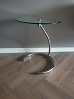 Bijzettafel chroom 0.50x0.40, Ophalen, Minder dan 55 cm, Metaal of Aluminium, Rond