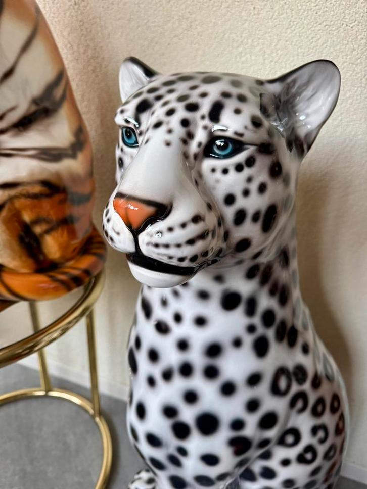 Luipaard beeld Italiaans sneeuwluipaard zwart wit mega XL, Antiek en Kunst, Kunst | Beelden en Houtsnijwerken, Ophalen