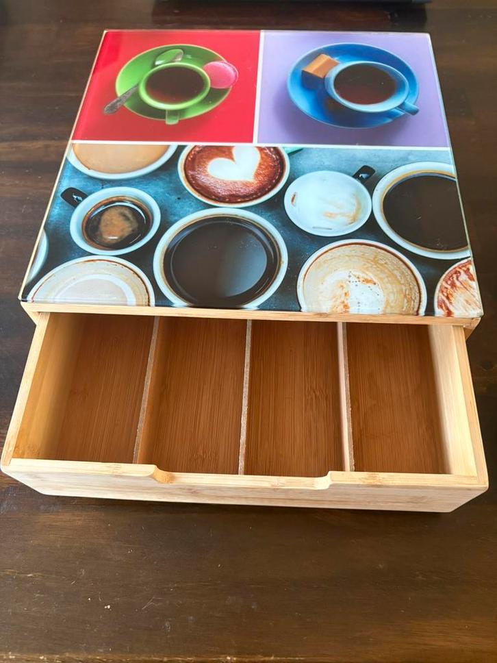 Bamboe koffiecup/theezakjesdoos als nieuw, Huis en Inrichting, Keuken | Keukenbenodigdheden, Zo goed als nieuw, Ophalen of Verzenden